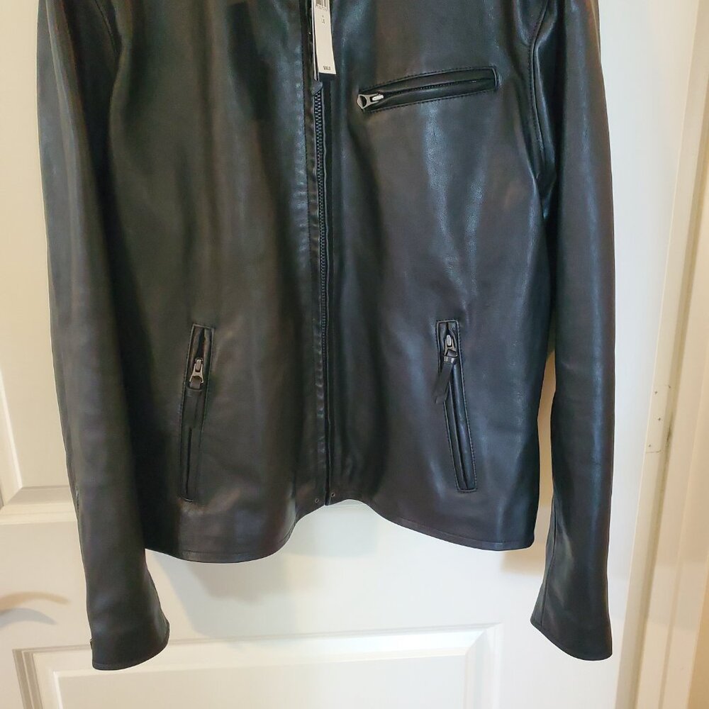 NWT Polo Ralph Lauren Men's Cafe Racer sheepskin leather jacket Polo Black Sz L - Picture 3 of 16